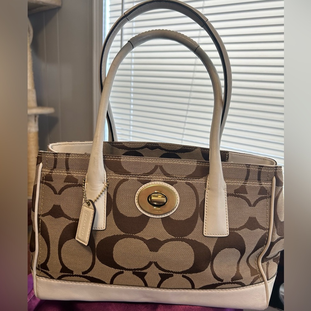 Coach Vintage Madeline Brown/Tan signature handbag w/out scarf